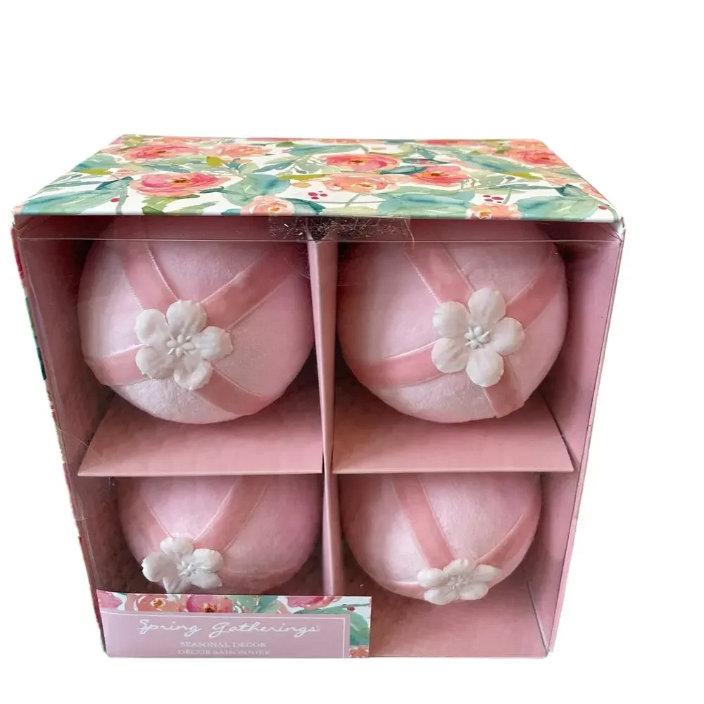 Spring Gatherings Pink Velvet Eggs Set of 4 Spring Easter Bowl Filler Decor NEW